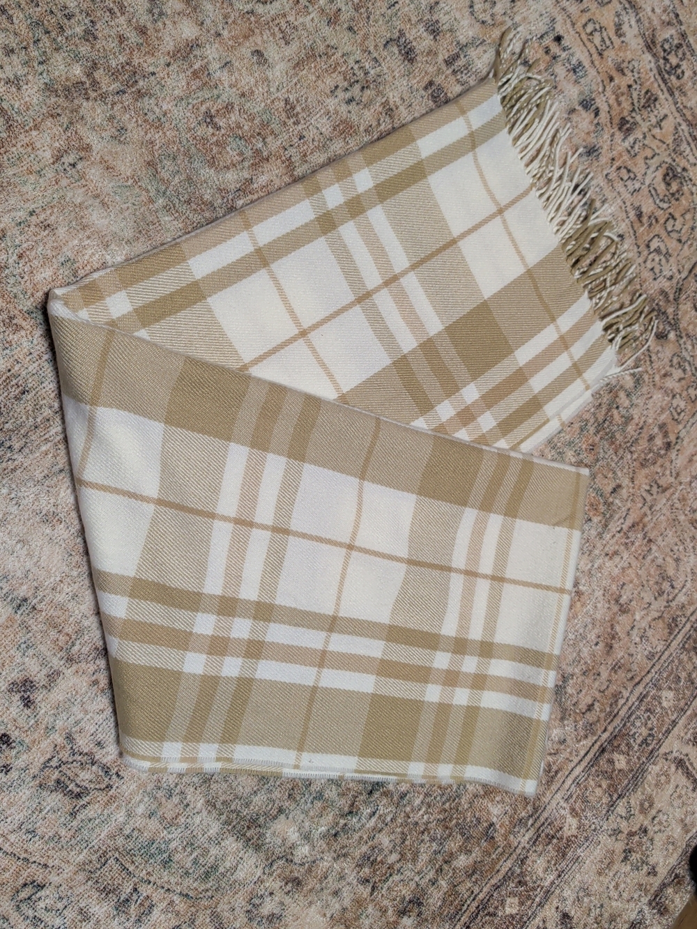 J. Crew Beige and Cream Plaid Fringe Scarf